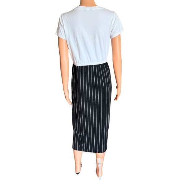 Splash Minimalist Black White Striped T-Shirt Midi Dress 6 - Picture 5 of 6
